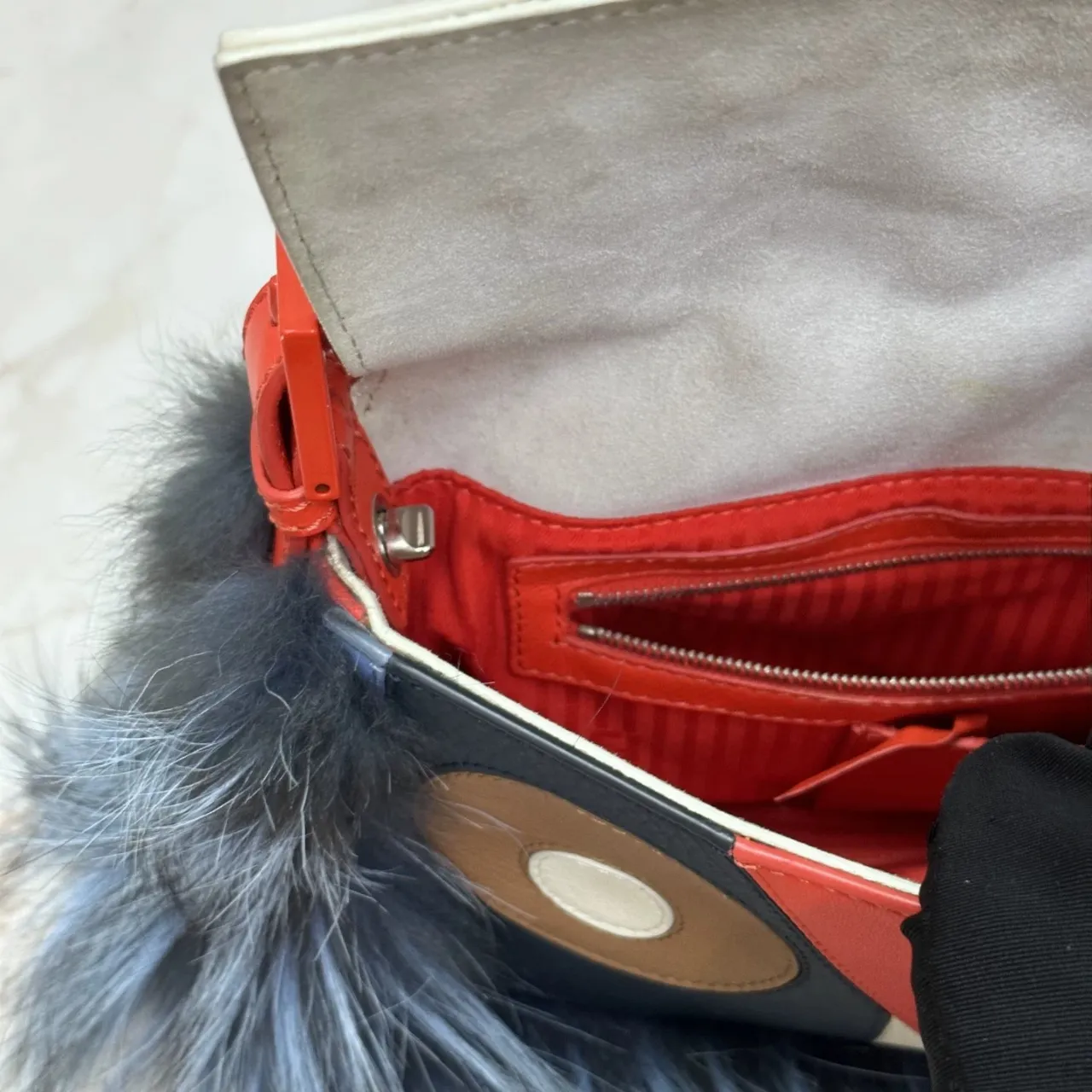 FENDI Baguette Multicolor Monsters Blue Faux Fur Shoulder Bag FENDI Baguette Multicolor Monsters Blue Faux Fur Shoulder Bag