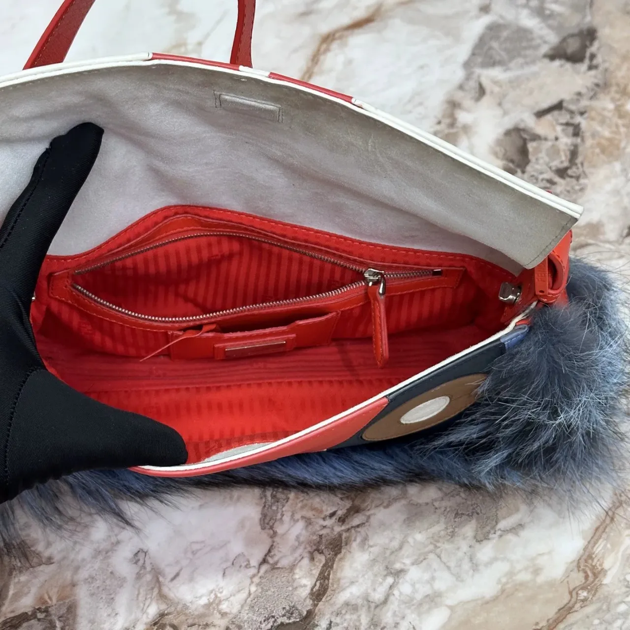 FENDI Baguette Multicolor Monsters Blue Faux Fur Shoulder Bag FENDI Baguette Multicolor Monsters Blue Faux Fur Shoulder Bag