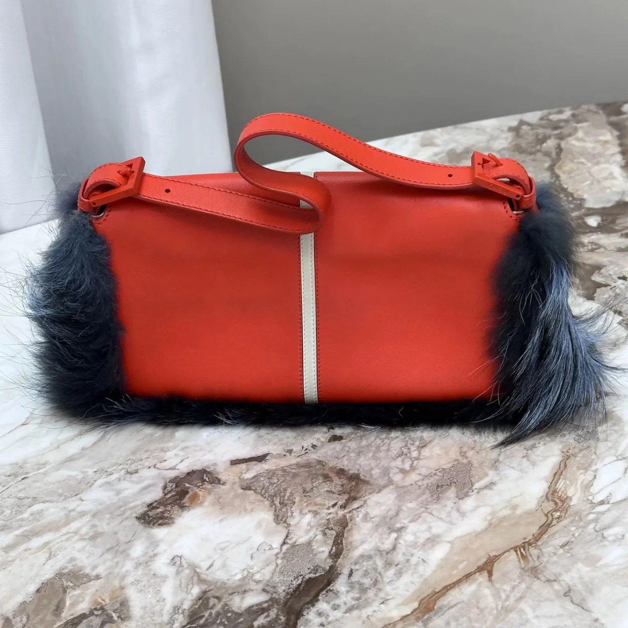 FENDI Baguette Multicolor Monsters Blue Faux Fur Shoulder Bag FENDI Baguette Multicolor Monsters Blue Faux Fur Shoulder Bag