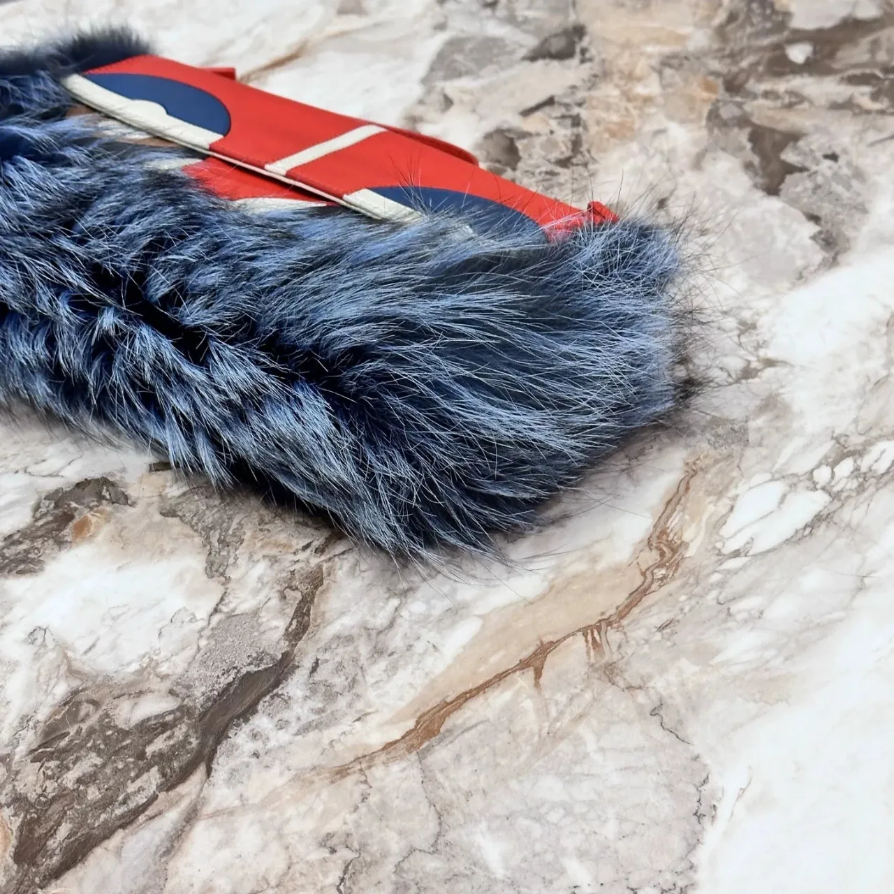 FENDI Baguette Multicolor Monsters Blue Faux Fur Shoulder Bag FENDI Baguette Multicolor Monsters Blue Faux Fur Shoulder Bag