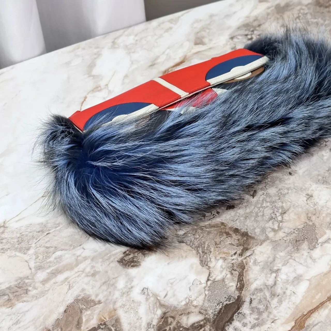 FENDI Baguette Multicolor Monsters Blue Faux Fur Shoulder Bag FENDI Baguette Multicolor Monsters Blue Faux Fur Shoulder Bag