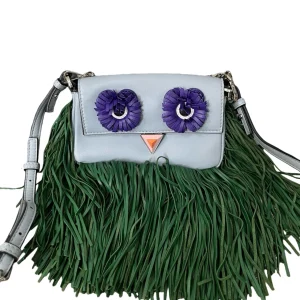 FENDI Baguette Monster Owl Green Fringe Chain Leather Micro Crossbody Bag