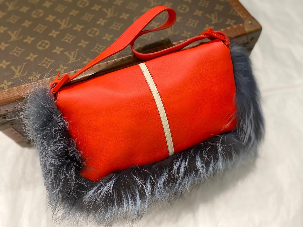 FENDI Baguette Multicolor Monsters Blue Faux Fur Shoulder Bag FENDI Baguette Multicolor Monsters Blue Faux Fur Shoulder Bag