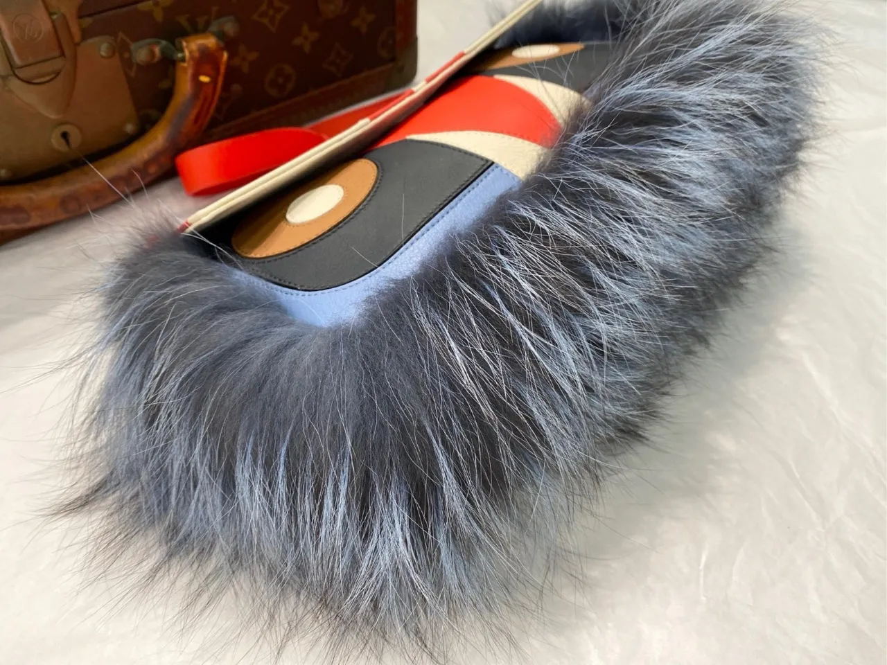 FENDI Baguette Multicolor Monsters Blue Faux Fur Shoulder Bag FENDI Baguette Multicolor Monsters Blue Faux Fur Shoulder Bag