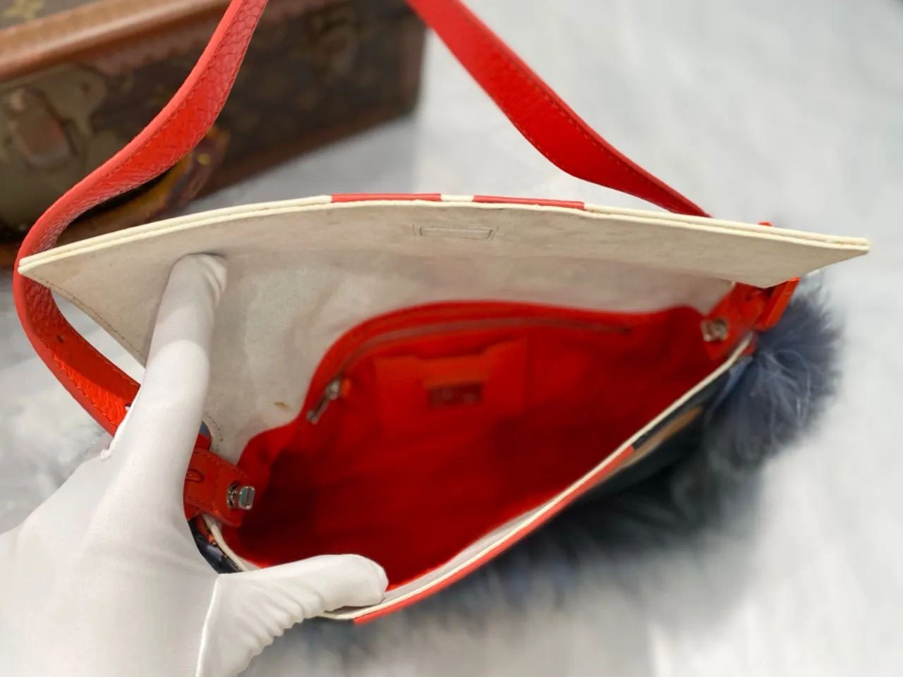 FENDI Baguette Multicolor Monsters Blue Faux Fur Shoulder Bag FENDI Baguette Multicolor Monsters Blue Faux Fur Shoulder Bag