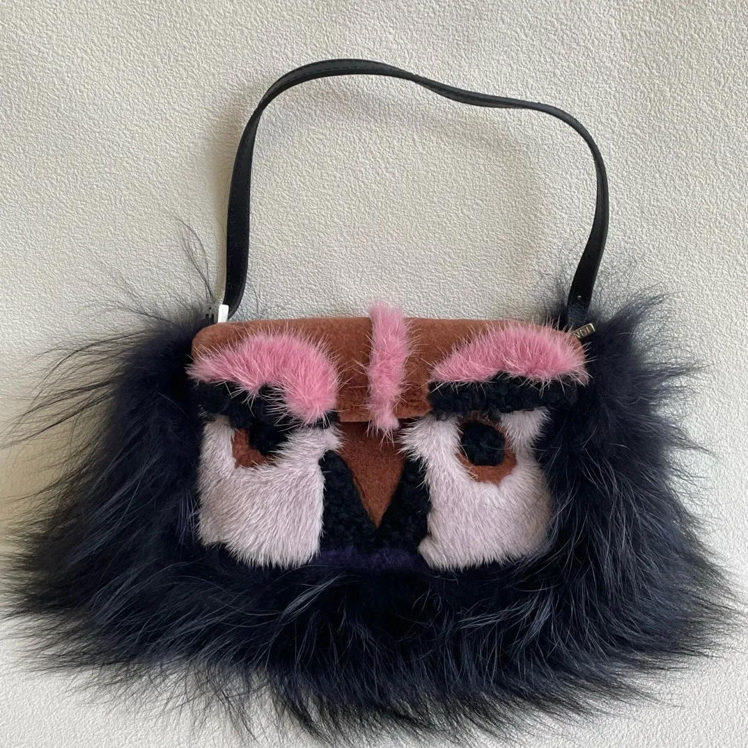 FENDI Bag Bugs Fur Face Mini Baguette Shoulder Bag FENDI Bag Bugs Fur Face Mini Baguette Shoulder Bag