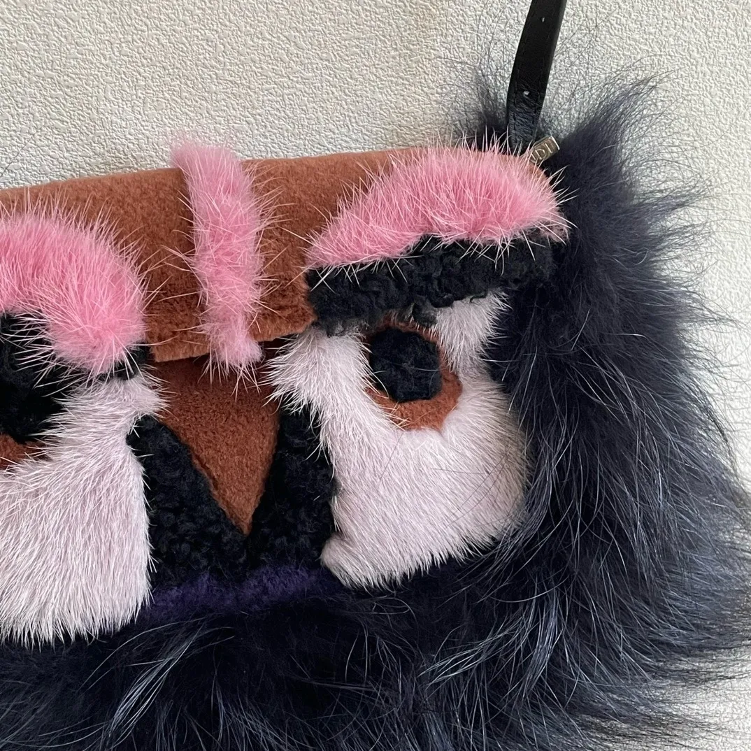 FENDI Bag Bugs Fur Face Mini Baguette Shoulder Bag FENDI Bag Bugs Fur Face Mini Baguette Shoulder Bag