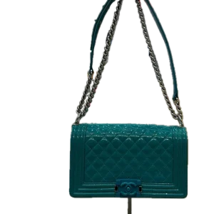 CHANEL Boy Flap Medium Lake Blue Patent Leather Bag