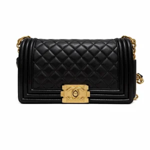 CHANEL Medium Black Lambskin Boy Bag Gold Hardware