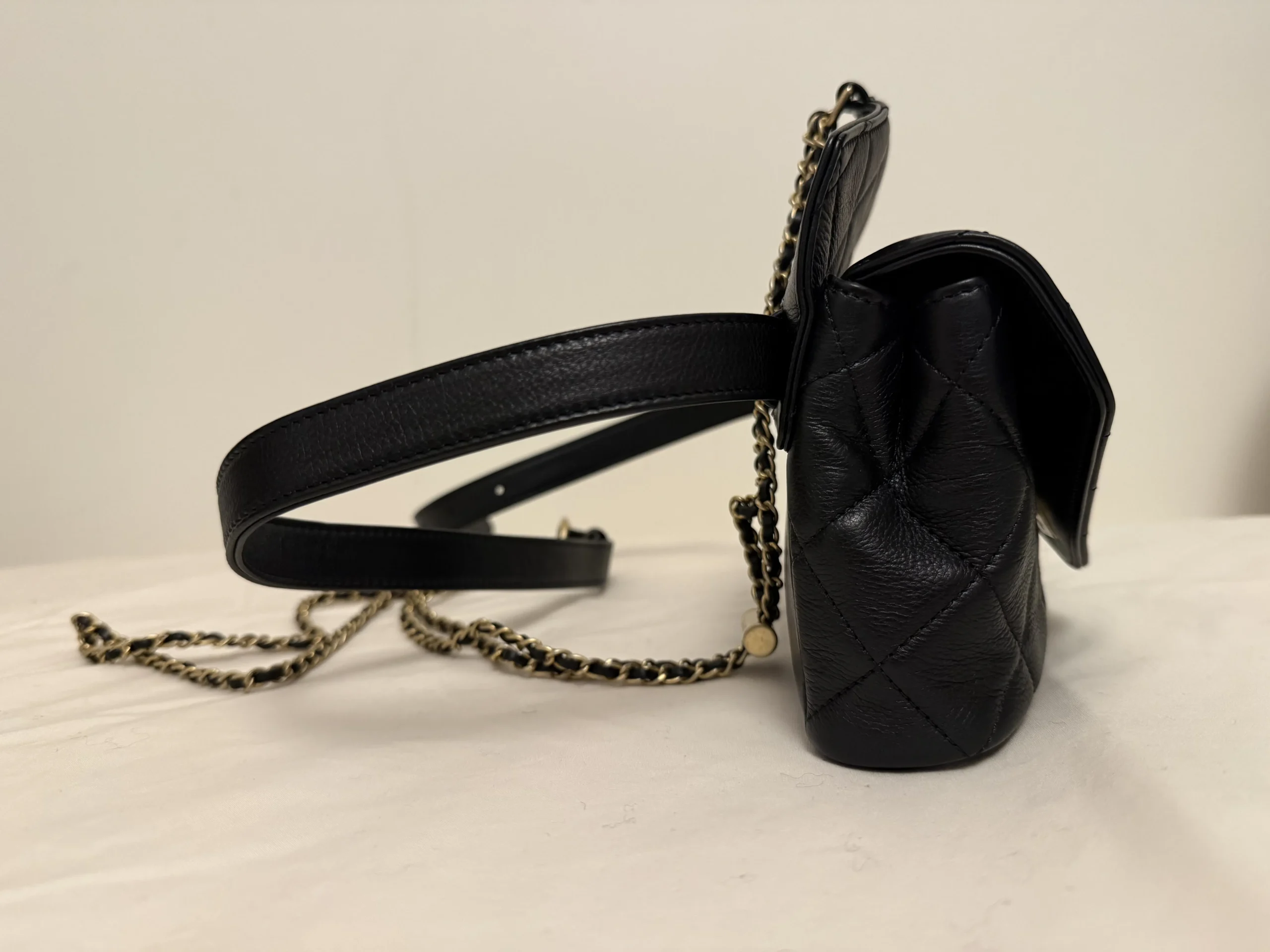 CHANEL Carry With Chic Chain Flap Waist Bag Quilted Calfskin CHANEL Carry With Chic Chain Flap Waist Bag Quilted Calfskin