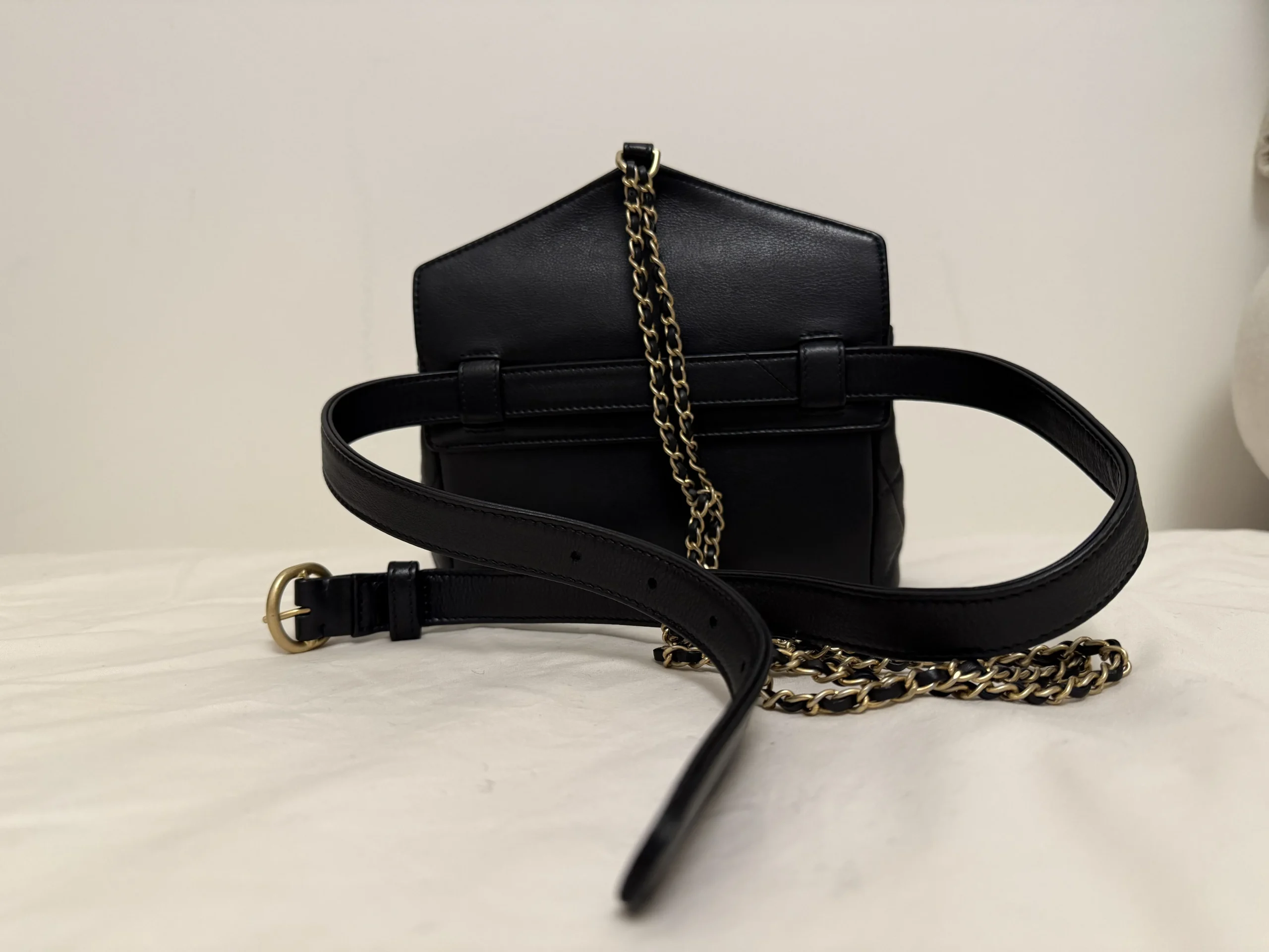 CHANEL Carry With Chic Chain Flap Waist Bag Quilted Calfskin CHANEL Carry With Chic Chain Flap Waist Bag Quilted Calfskin