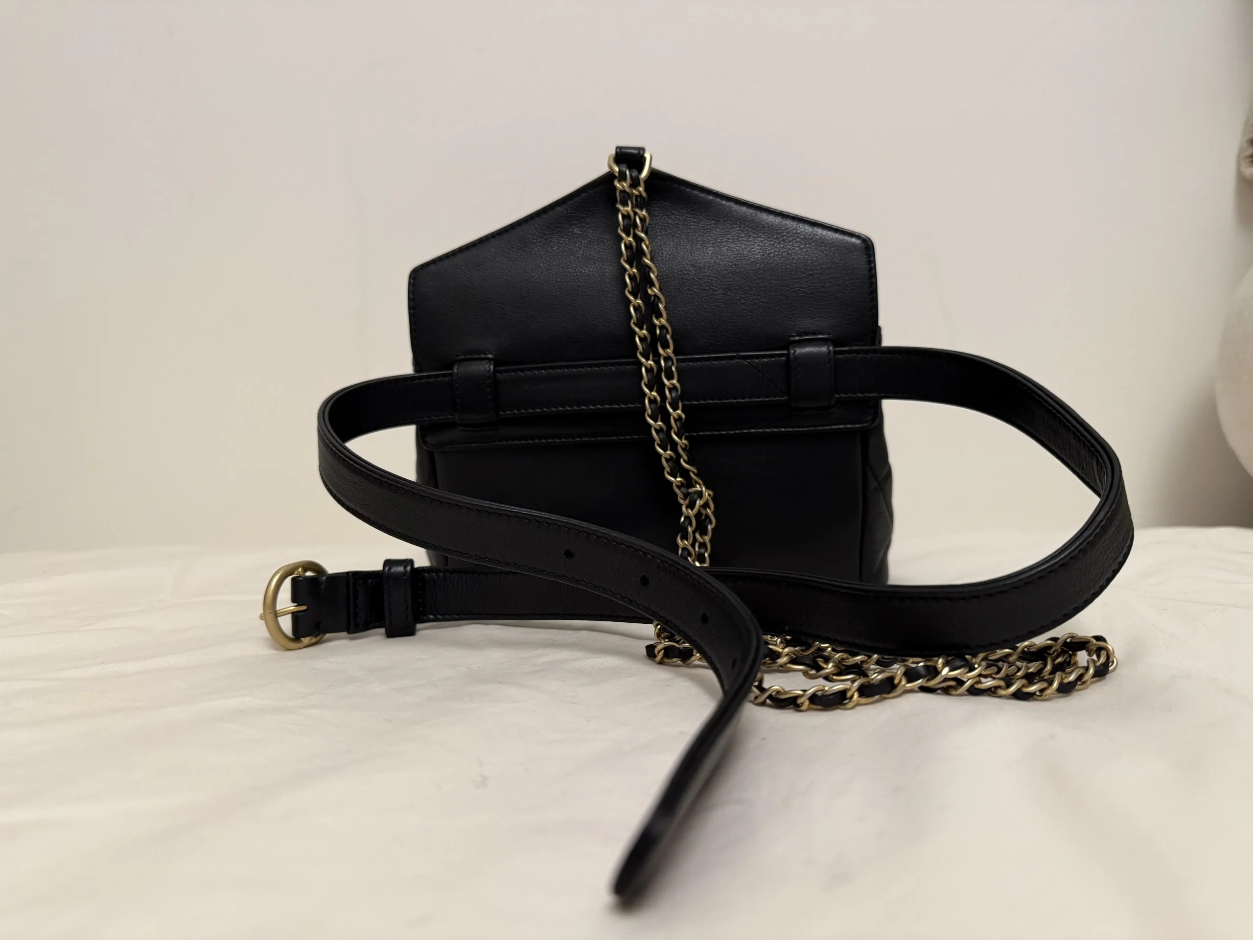 CHANEL Carry With Chic Chain Flap Waist Bag Quilted Calfskin CHANEL Carry With Chic Chain Flap Waist Bag Quilted Calfskin