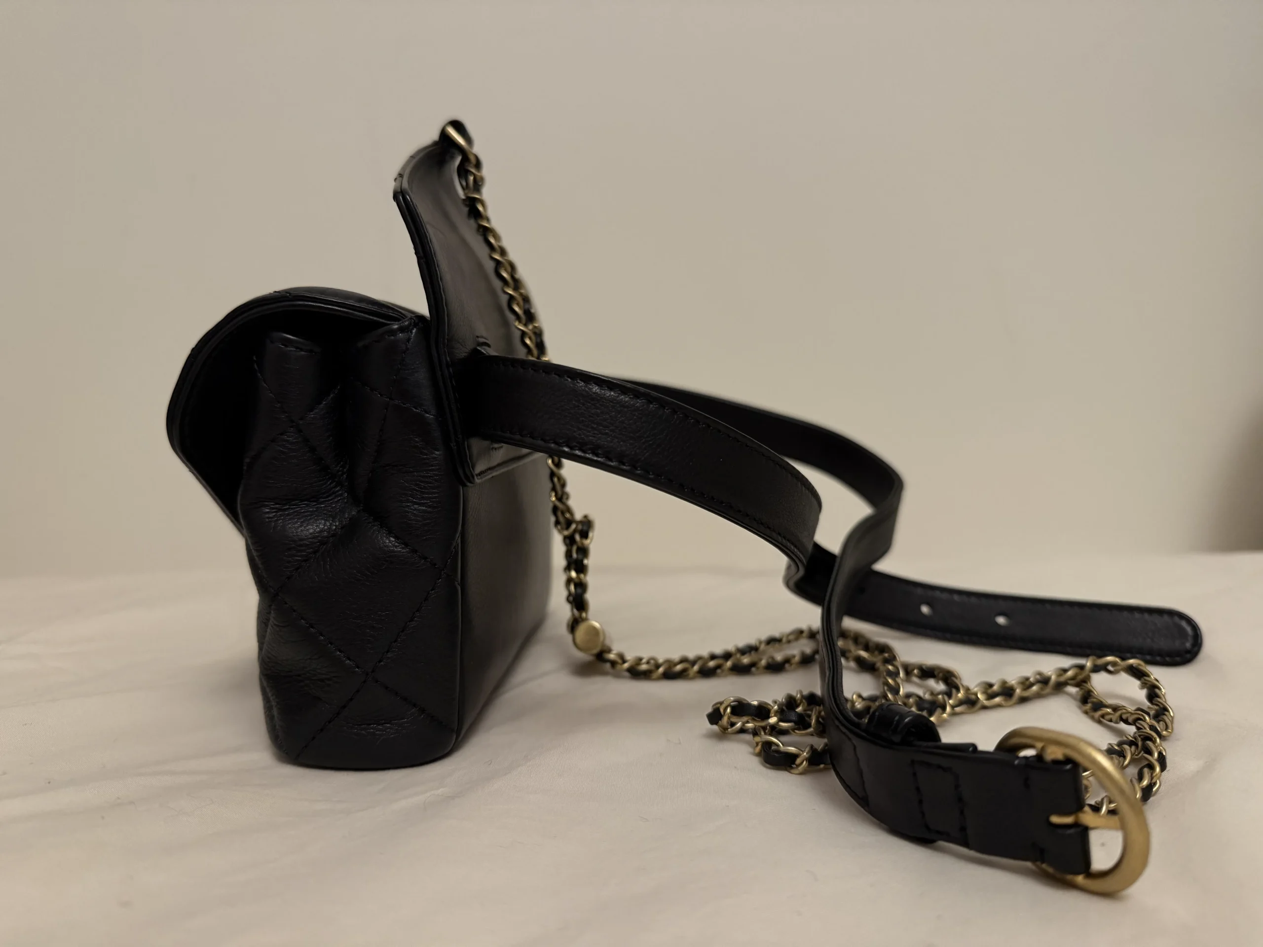 CHANEL Carry With Chic Chain Flap Waist Bag Quilted Calfskin CHANEL Carry With Chic Chain Flap Waist Bag Quilted Calfskin