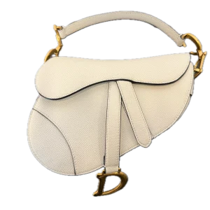 DIOR White Small Saddle Bag with Strap Trench Grained Calfskin