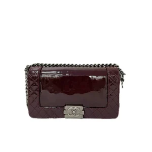 CHANEL Medium Boy Bag Burgundy  Patent Leather