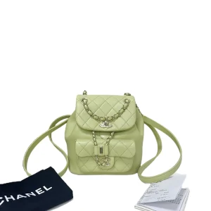 CHANEL Duma Small Backpack Light Green Caviar Leather Gold Hardware