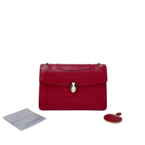 BVLGARI Serpenti Forever Medium Rose Red Calfskin Leather Bag Gold Hardware