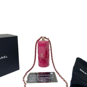 CHANEL Lipstick Holder Pink Patent Leather Chain Bag
