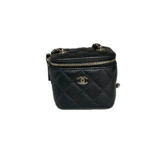 CHANEL Mini Vanity Case With Chain Black Caviar Box Bag