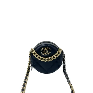 CHANEL 19 Round Bag Black Lambskin Gold Hardware