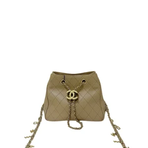 CHANEL Egyptian Amulet Drawstring Bucket Bag Beige Calfskin Gold Hardware
