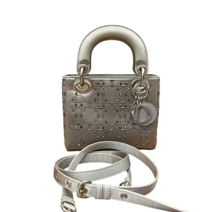 DIOR Mini Lady Dior Bag in Grey Studded Leather with Silver Hardware