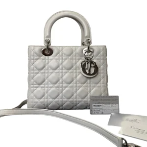 DIOR Medium Lady Dior White Lambskin Bag