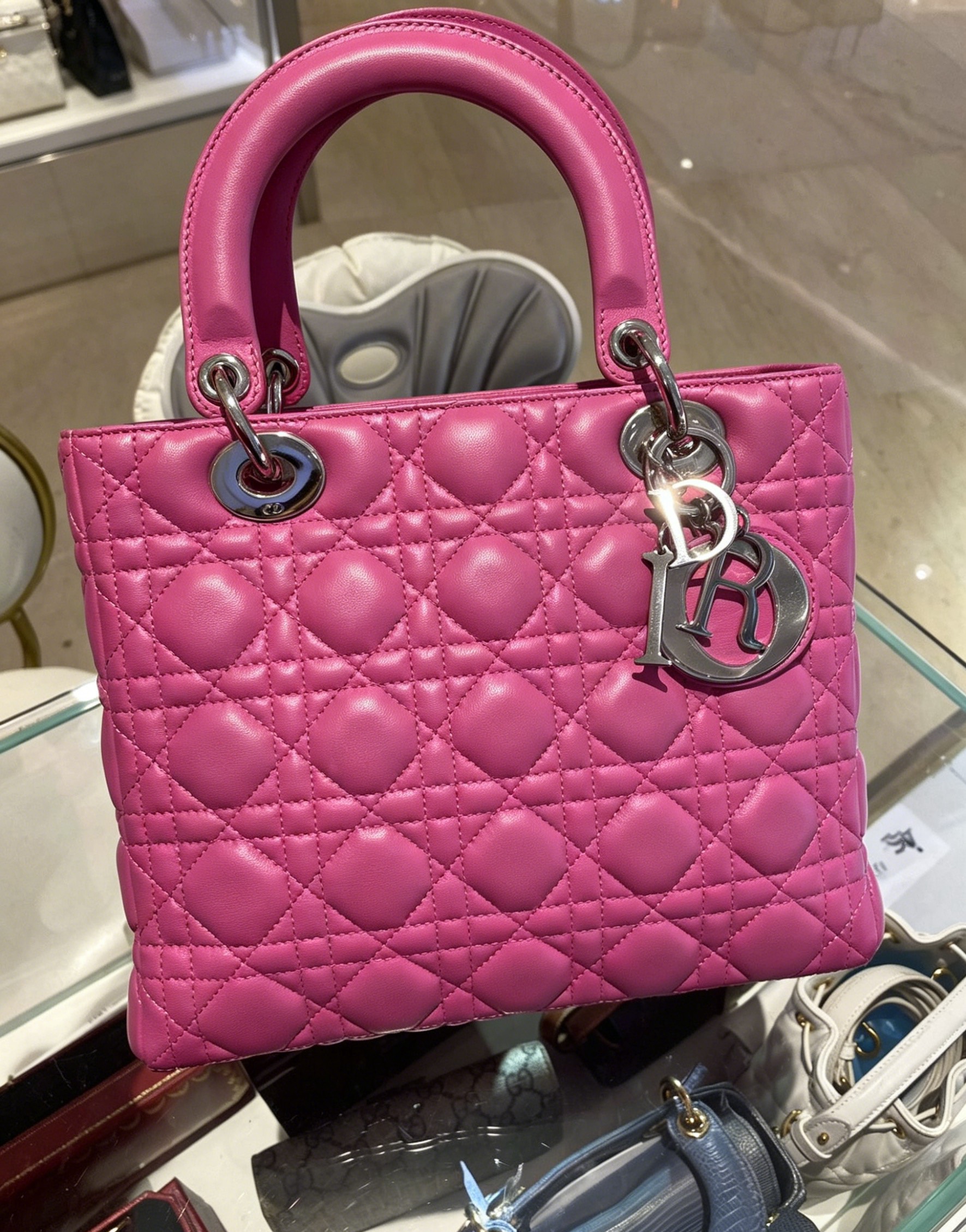 DIOR Medium Lady Dior Bag Rose Pink Lambskin Silver Hardware DIOR Medium Lady Dior Bag Rose Pink Lambskin Silver Hardware