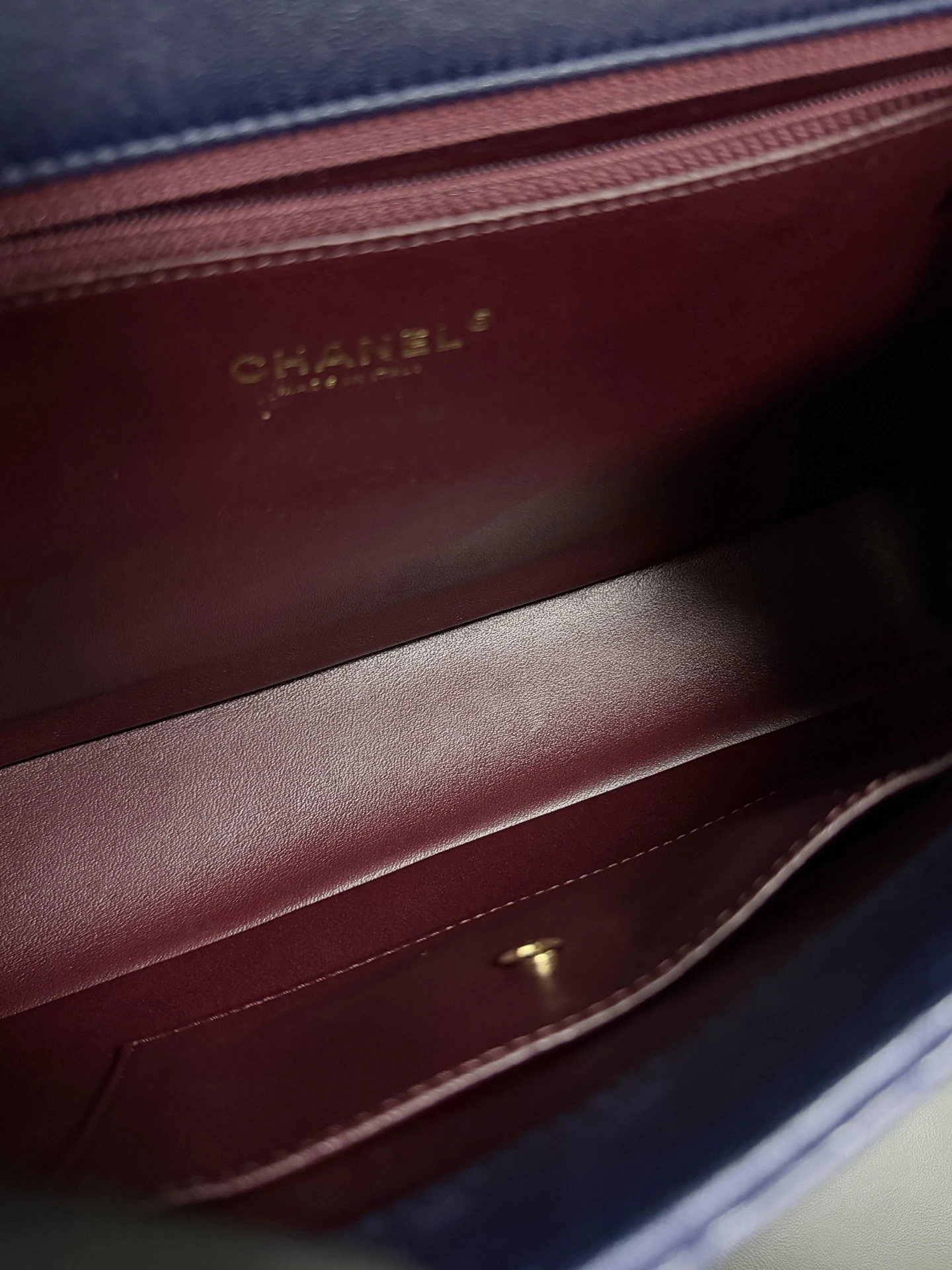 CHANEL Chevron Envelope Flap Large Blue Calfskin Leather Gold Hardware CHANEL Chevron Envelope Flap Large Blue Calfskin Leather Gold Hardware