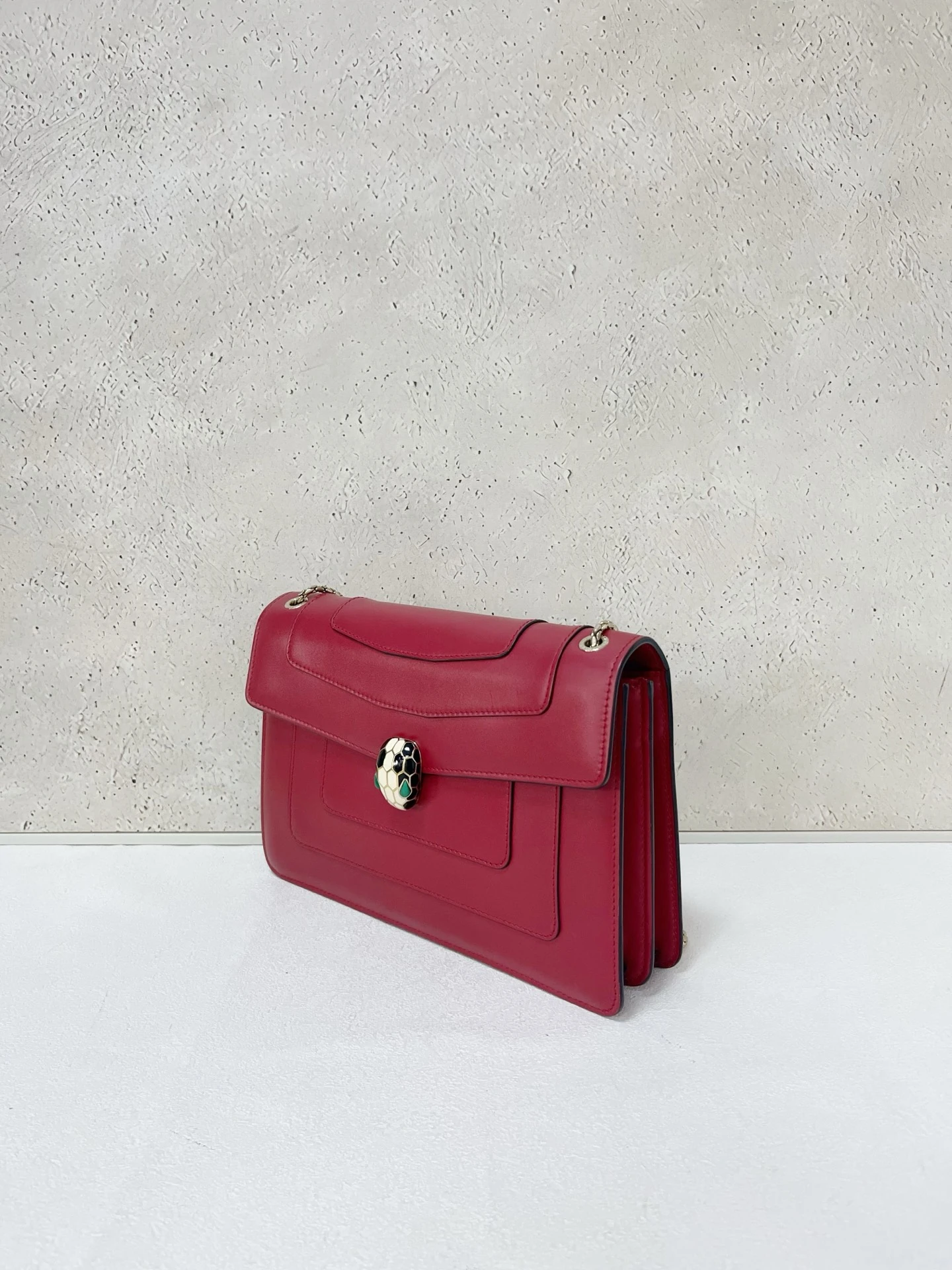 BVLGARI Serpenti Forever Medium Rose Red Calfskin Leather Bag Gold Hardware BVLGARI Serpenti Forever Medium Rose Red Calfskin Leather Bag Gold Hardware