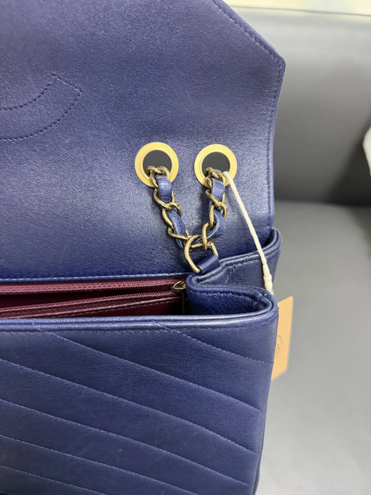 CHANEL Chevron Envelope Flap Large Blue Calfskin Leather Gold Hardware CHANEL Chevron Envelope Flap Large Blue Calfskin Leather Gold Hardware