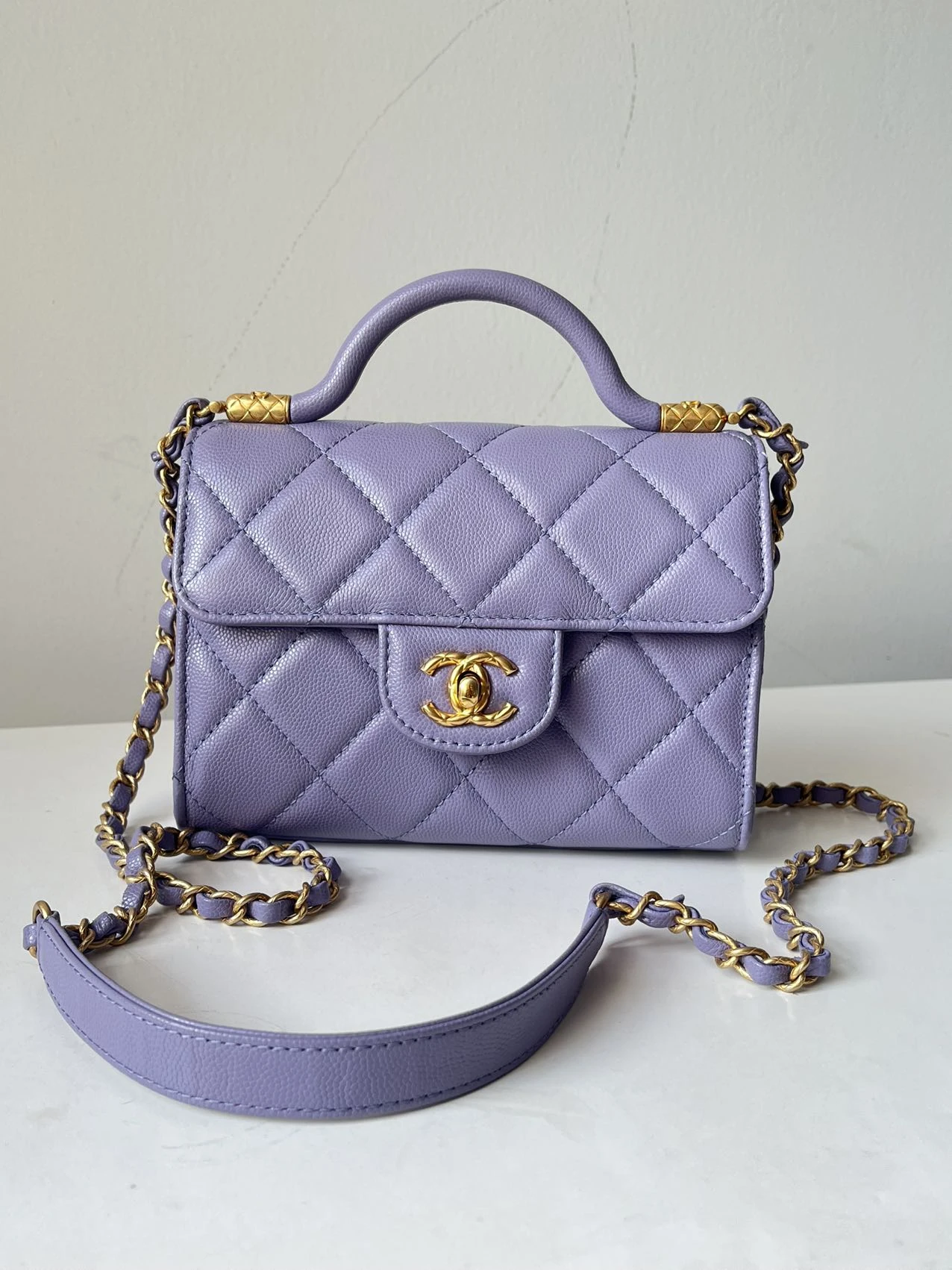 CHANEL Mini Coco Handle Bag in Lilac Caviar Leather with Gold-Tone Hardware CHANEL Mini Coco Handle Bag in Lilac Caviar Leather with Gold-Tone Hardware