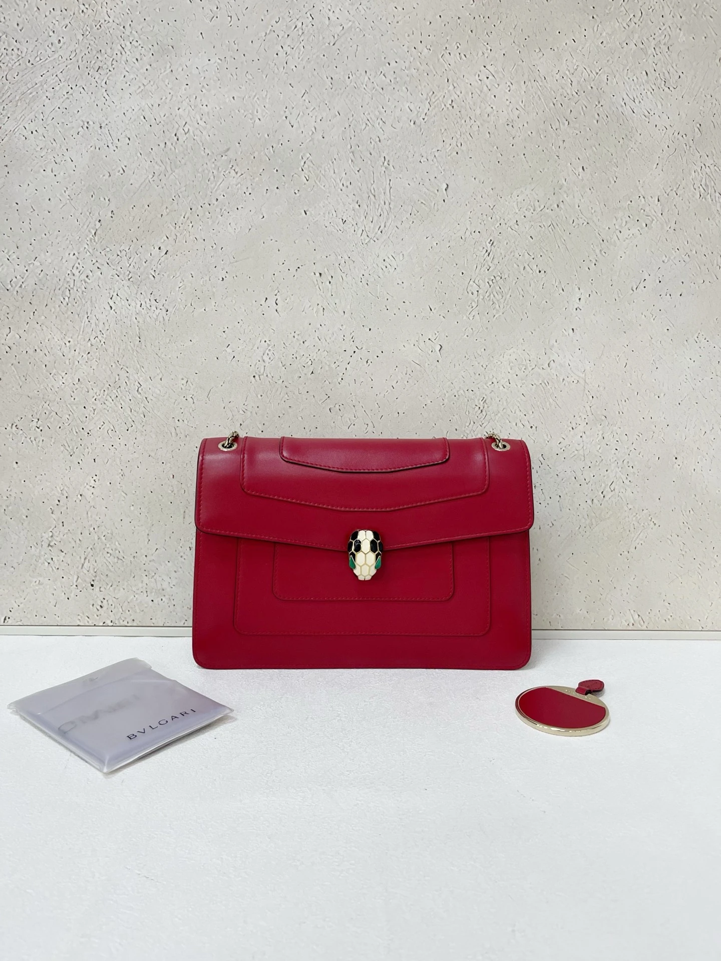 BVLGARI Serpenti Forever Medium Rose Red Calfskin Leather Bag Gold Hardware BVLGARI Serpenti Forever Medium Rose Red Calfskin Leather Bag Gold Hardware