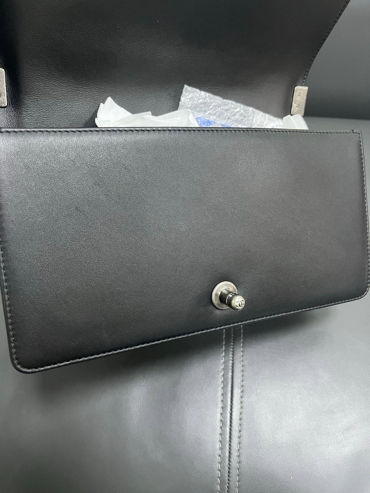 CHANEL Medium Boy Bag Black Calfskin Quilted Leather Silver-Tone Hardware CHANEL Medium Boy Bag Black Calfskin Quilted Leather Silver-Tone Hardware