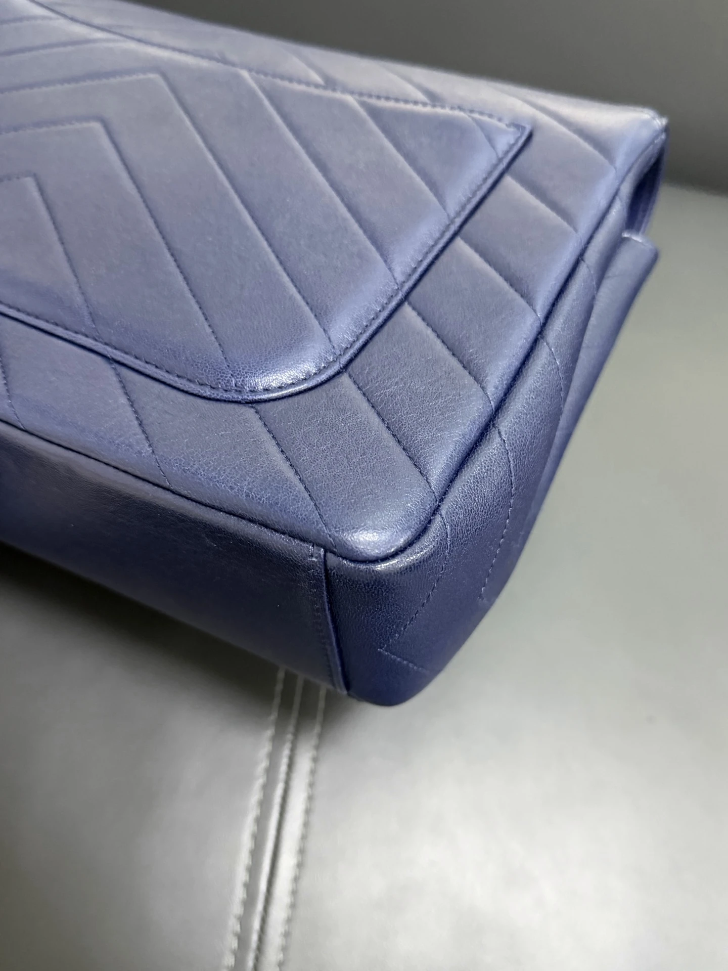 CHANEL Chevron Envelope Flap Large Blue Calfskin Leather Gold Hardware CHANEL Chevron Envelope Flap Large Blue Calfskin Leather Gold Hardware