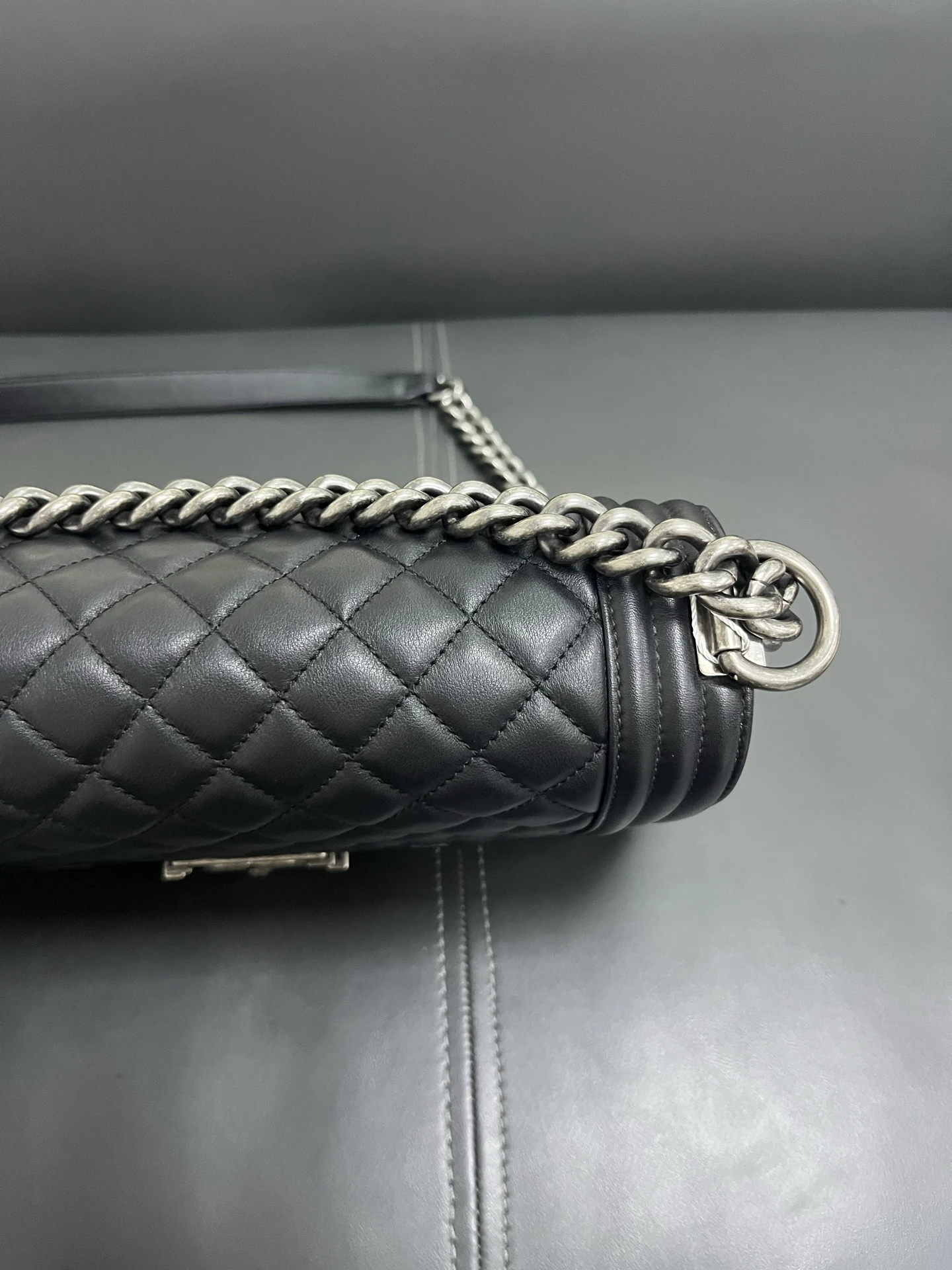 CHANEL Medium Boy Bag Black Calfskin Quilted Leather Silver-Tone Hardware CHANEL Medium Boy Bag Black Calfskin Quilted Leather Silver-Tone Hardware