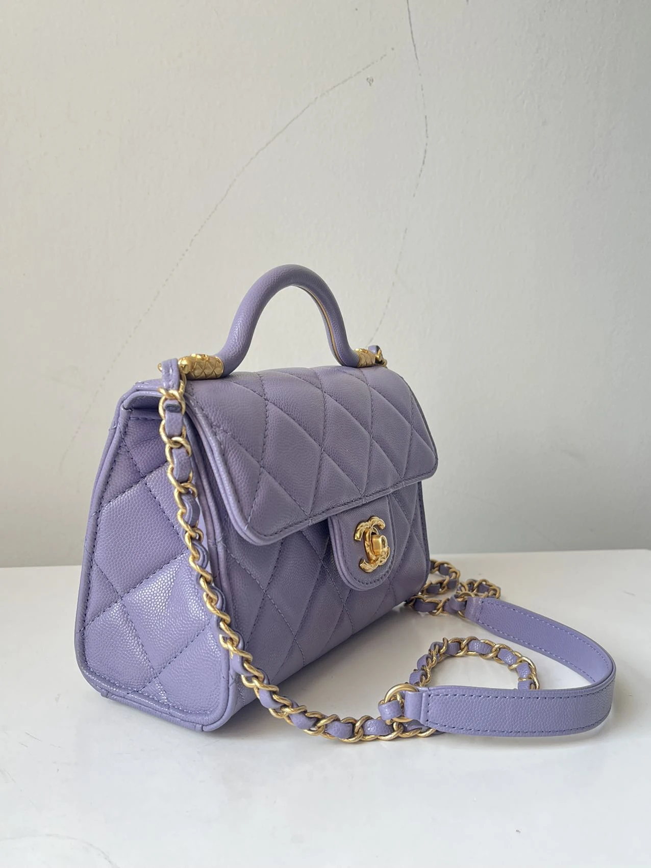 CHANEL Mini Coco Handle Bag in Lilac Caviar Leather with Gold-Tone Hardware CHANEL Mini Coco Handle Bag in Lilac Caviar Leather with Gold-Tone Hardware