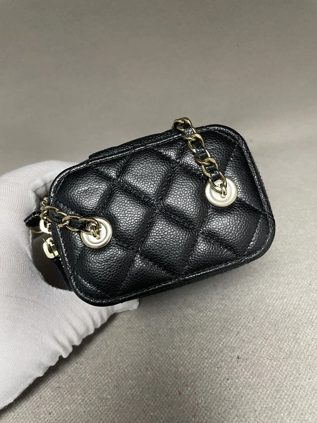 CHANEL Mini Vanity Case With Chain Black Caviar Box Bag CHANEL Mini Vanity Case With Chain Black Caviar Box Bag