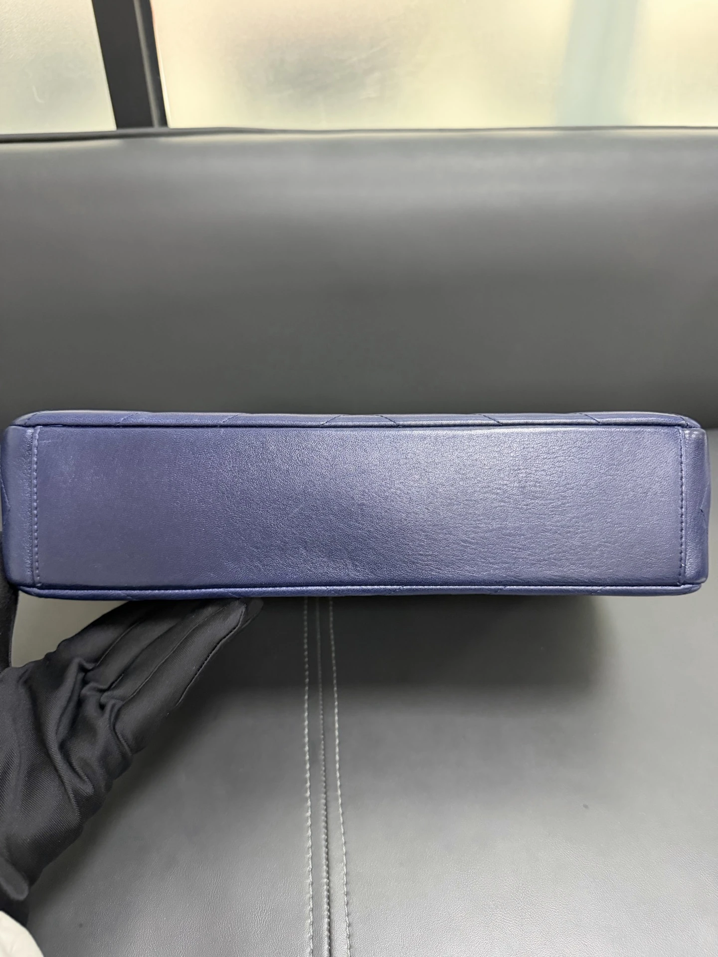 CHANEL Chevron Envelope Flap Large Blue Calfskin Leather Gold Hardware CHANEL Chevron Envelope Flap Large Blue Calfskin Leather Gold Hardware