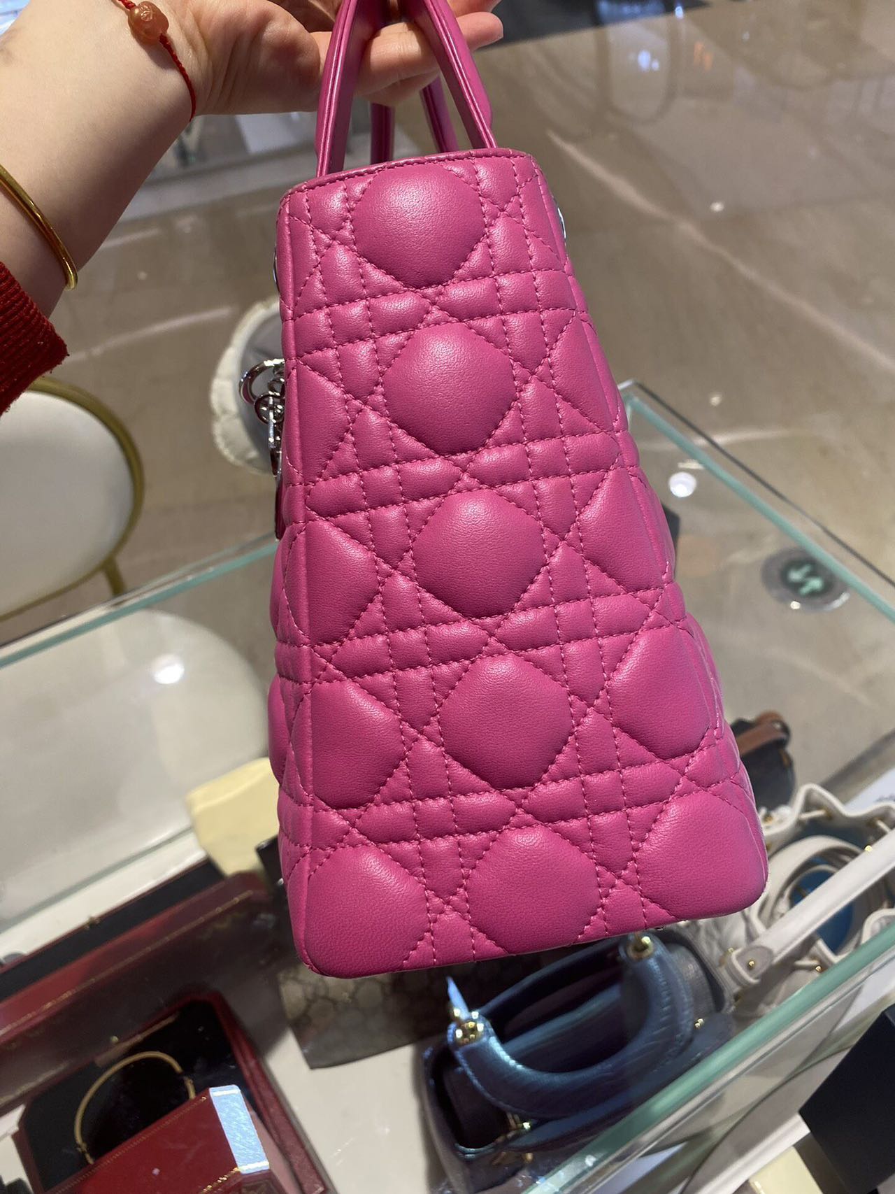 DIOR Medium Lady Dior Bag Rose Pink Lambskin Silver Hardware DIOR Medium Lady Dior Bag Rose Pink Lambskin Silver Hardware