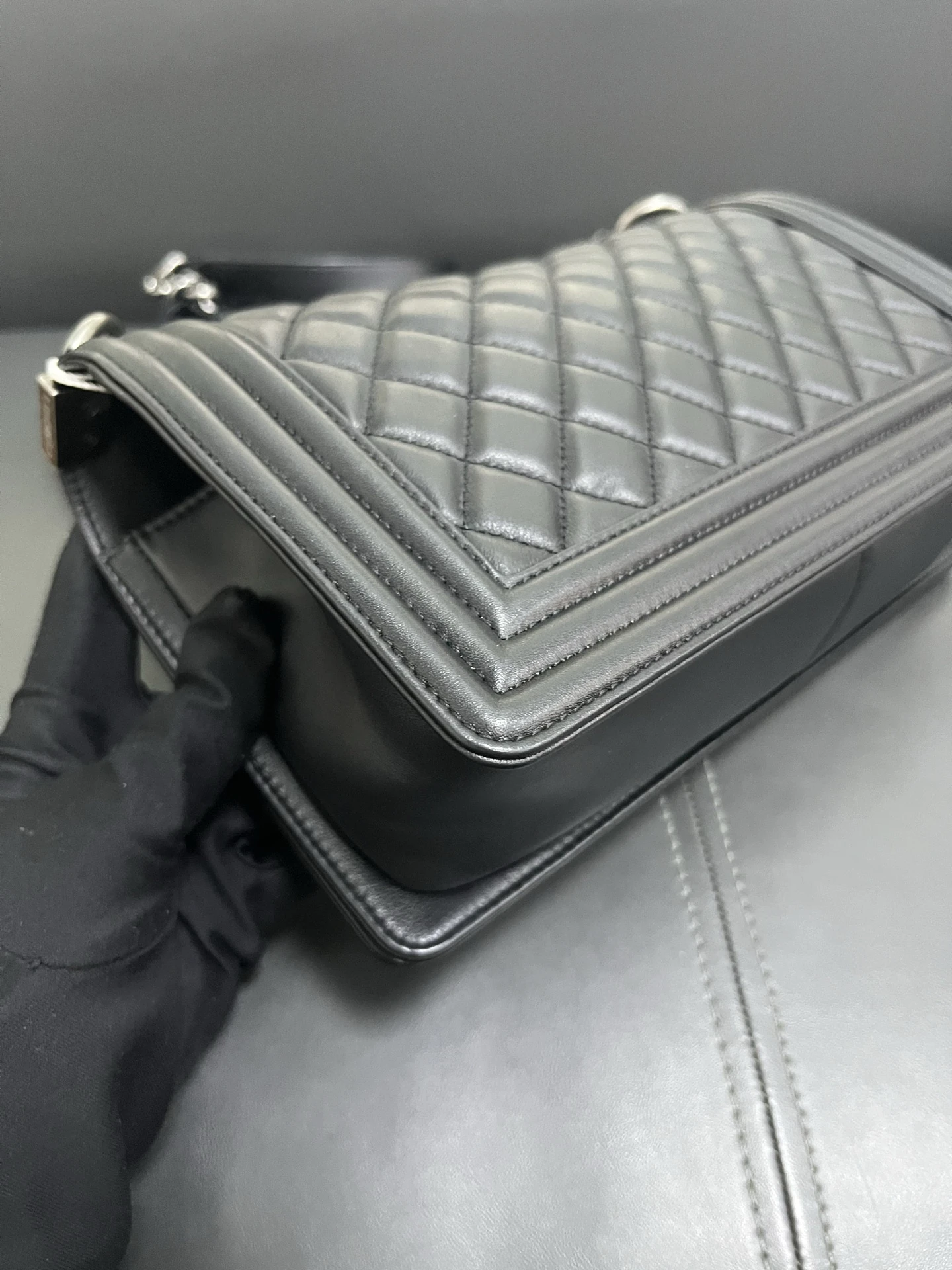 CHANEL Medium Boy Bag Black Calfskin Quilted Leather Silver-Tone Hardware CHANEL Medium Boy Bag Black Calfskin Quilted Leather Silver-Tone Hardware