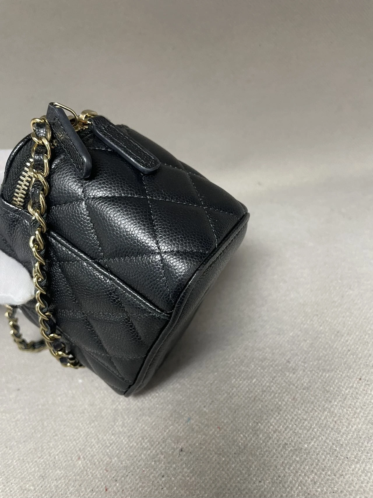 CHANEL Mini Vanity Case With Chain Black Caviar Box Bag CHANEL Mini Vanity Case With Chain Black Caviar Box Bag