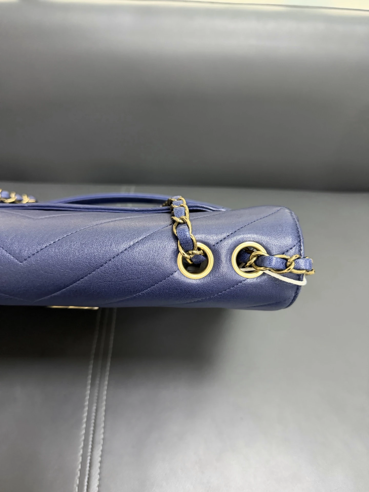 CHANEL Chevron Envelope Flap Large Blue Calfskin Leather Gold Hardware CHANEL Chevron Envelope Flap Large Blue Calfskin Leather Gold Hardware