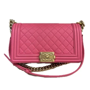 CHANEL Medium Boy Bag Pink Quilted Lambskin Leather