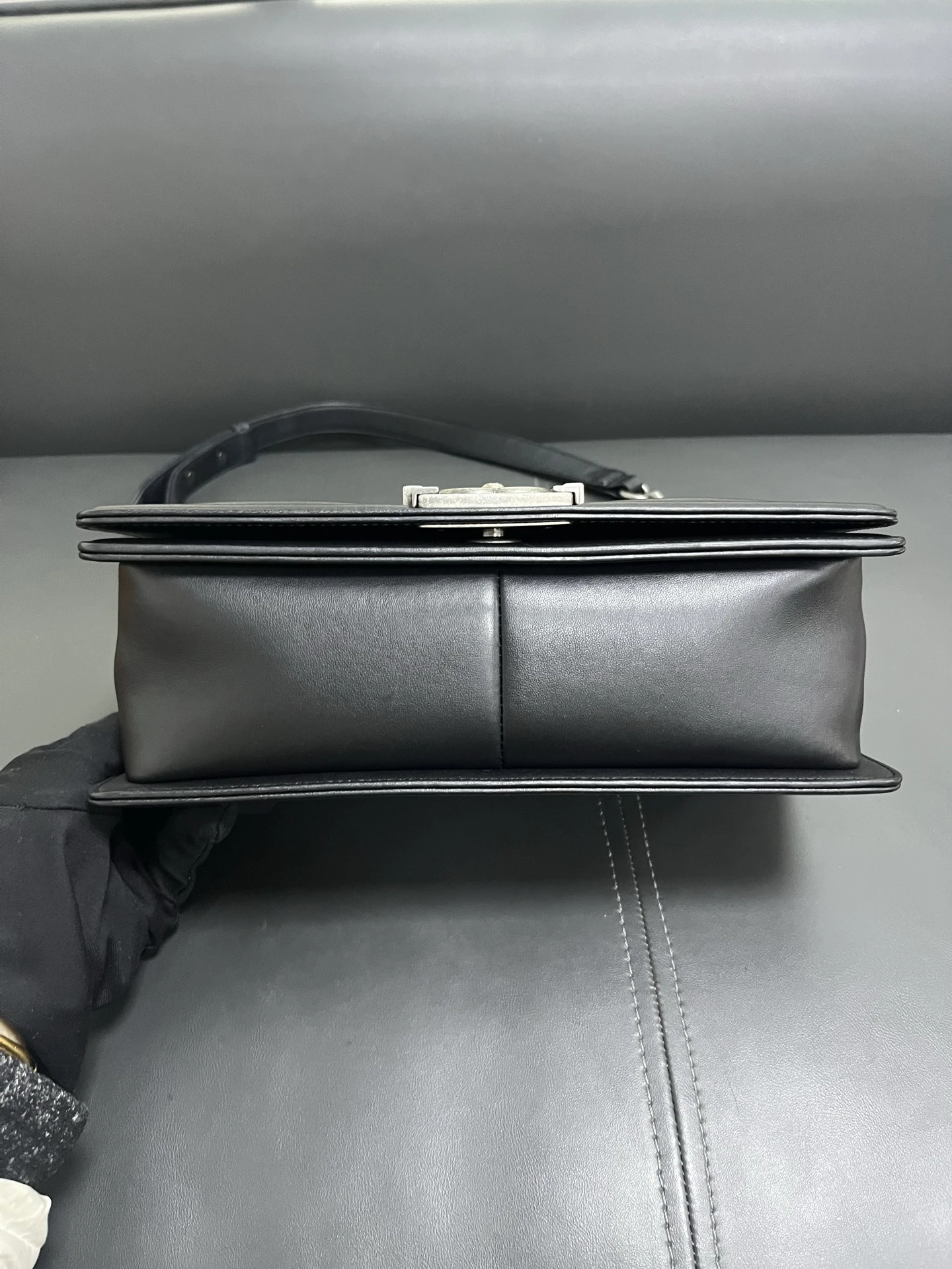 CHANEL Medium Boy Bag Black Calfskin Quilted Leather Silver-Tone Hardware CHANEL Medium Boy Bag Black Calfskin Quilted Leather Silver-Tone Hardware