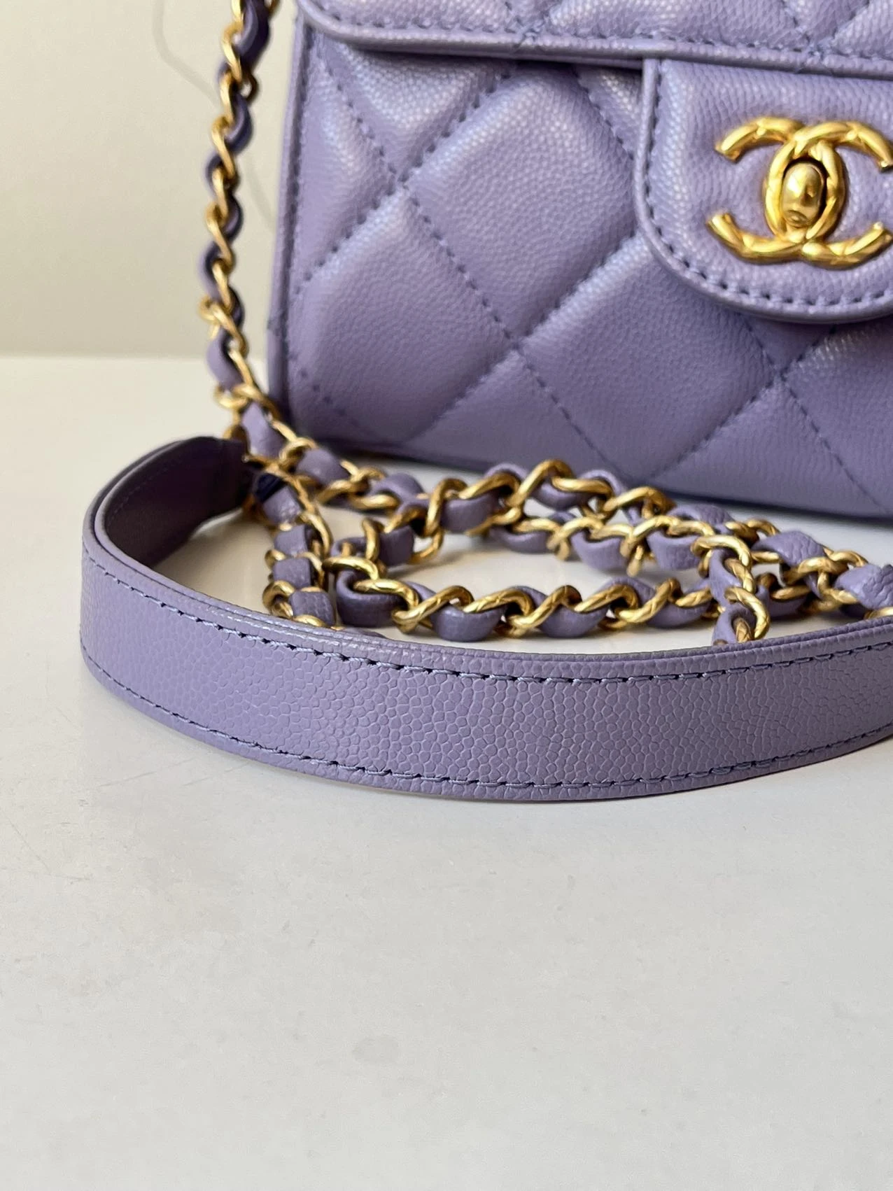 CHANEL Mini Coco Handle Bag in Lilac Caviar Leather with Gold-Tone Hardware CHANEL Mini Coco Handle Bag in Lilac Caviar Leather with Gold-Tone Hardware