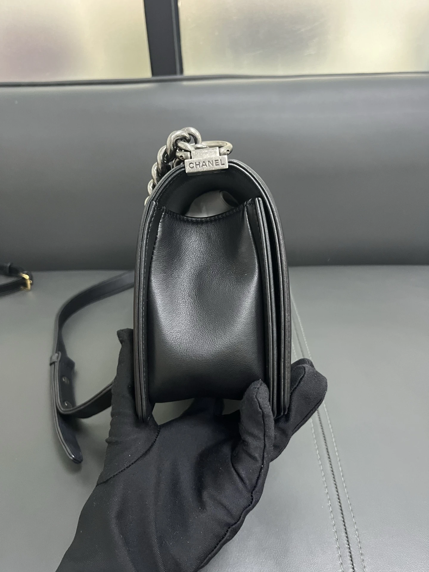 CHANEL Medium Boy Bag Black Calfskin Quilted Leather Silver-Tone Hardware CHANEL Medium Boy Bag Black Calfskin Quilted Leather Silver-Tone Hardware