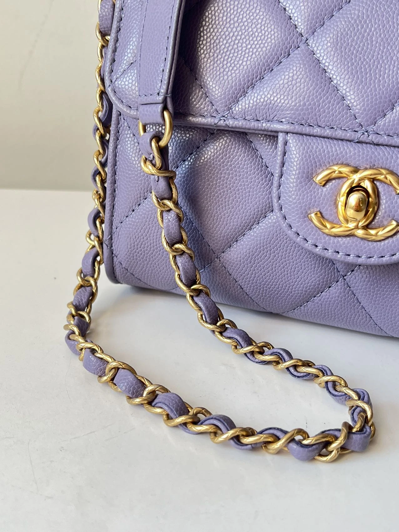 CHANEL Mini Coco Handle Bag in Lilac Caviar Leather with Gold-Tone Hardware CHANEL Mini Coco Handle Bag in Lilac Caviar Leather with Gold-Tone Hardware