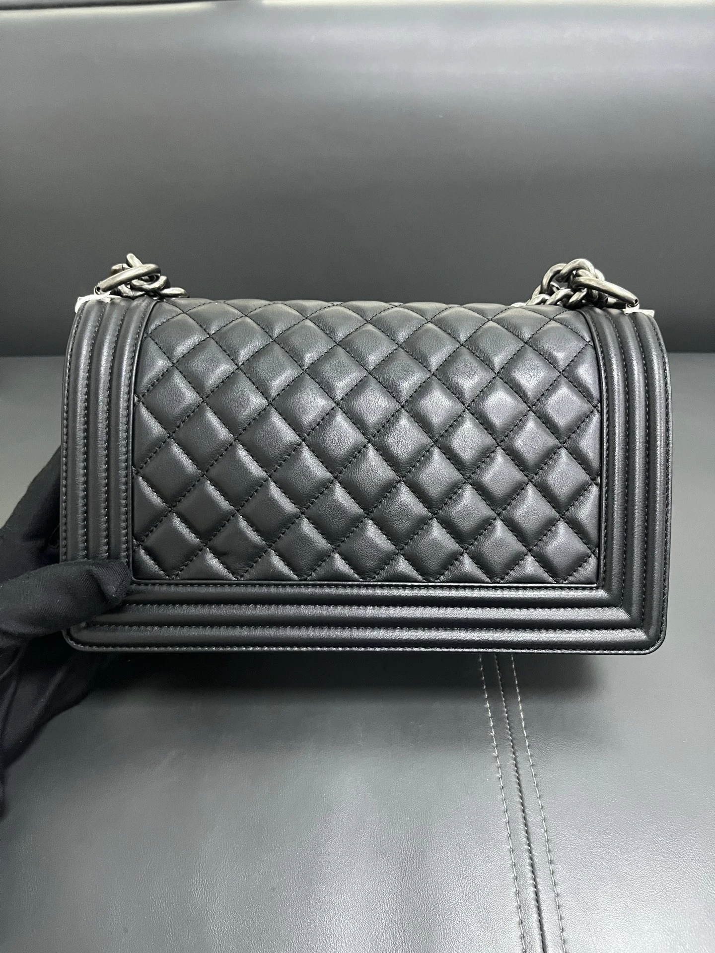 CHANEL Medium Boy Bag Black Calfskin Quilted Leather Silver-Tone Hardware CHANEL Medium Boy Bag Black Calfskin Quilted Leather Silver-Tone Hardware