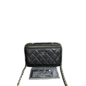 CHANEL Vanity Case With Chain Black Lambskin Quilted Box Bag